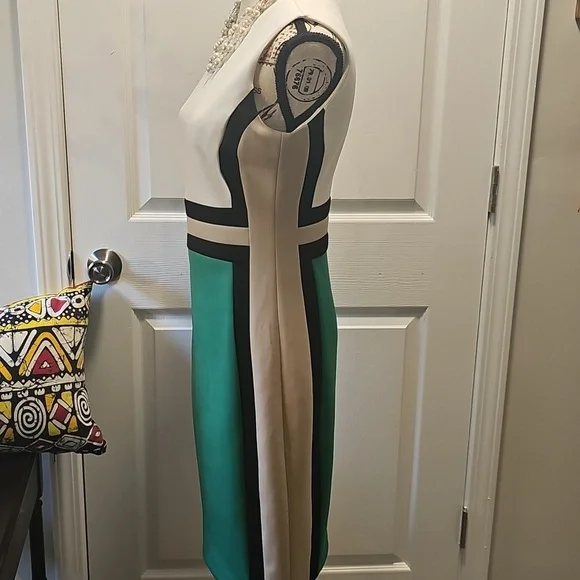 Calvin Klein Green, Cream and Black Slimming Pencil Dress, Size 4. - Picture 5 of 11
